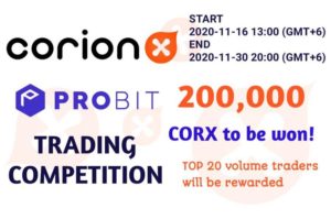 CorionX trading competiton on Probit Exchange